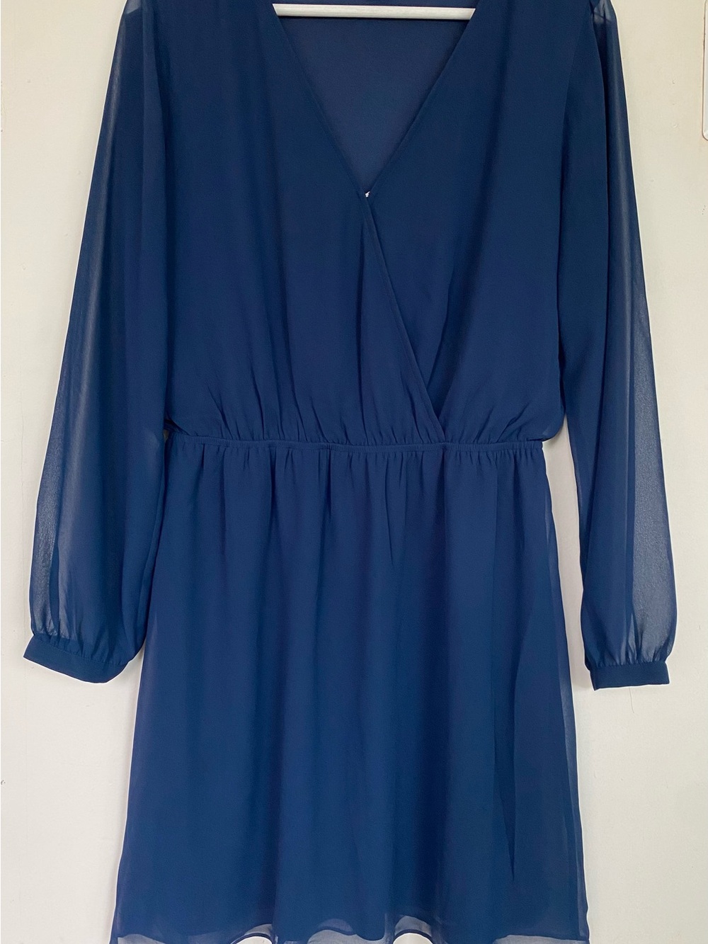 Express Navy Blue Surplice Wrap Dress Long Sleeve Chiffon Size M
